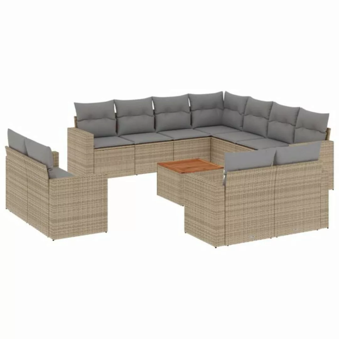 vidaXL Sofaelement 12-tlg. Garten-Sofagarnitur mit Kissen Beige Poly Rattan günstig online kaufen