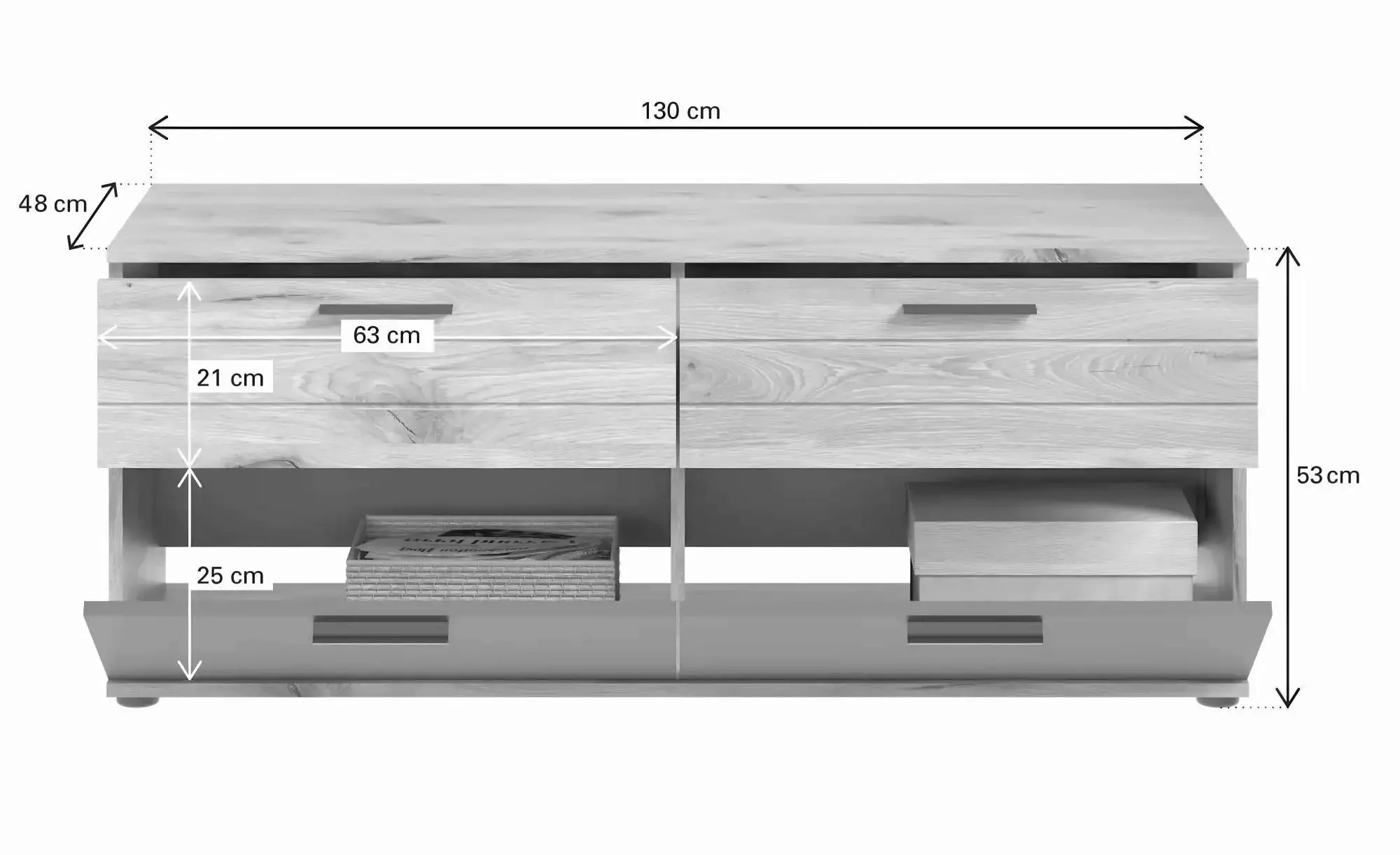 Lowboard   ¦ grau ¦ Maße (cm): B: 130 H: 53 Kommoden & Sideboards > Lowboar günstig online kaufen