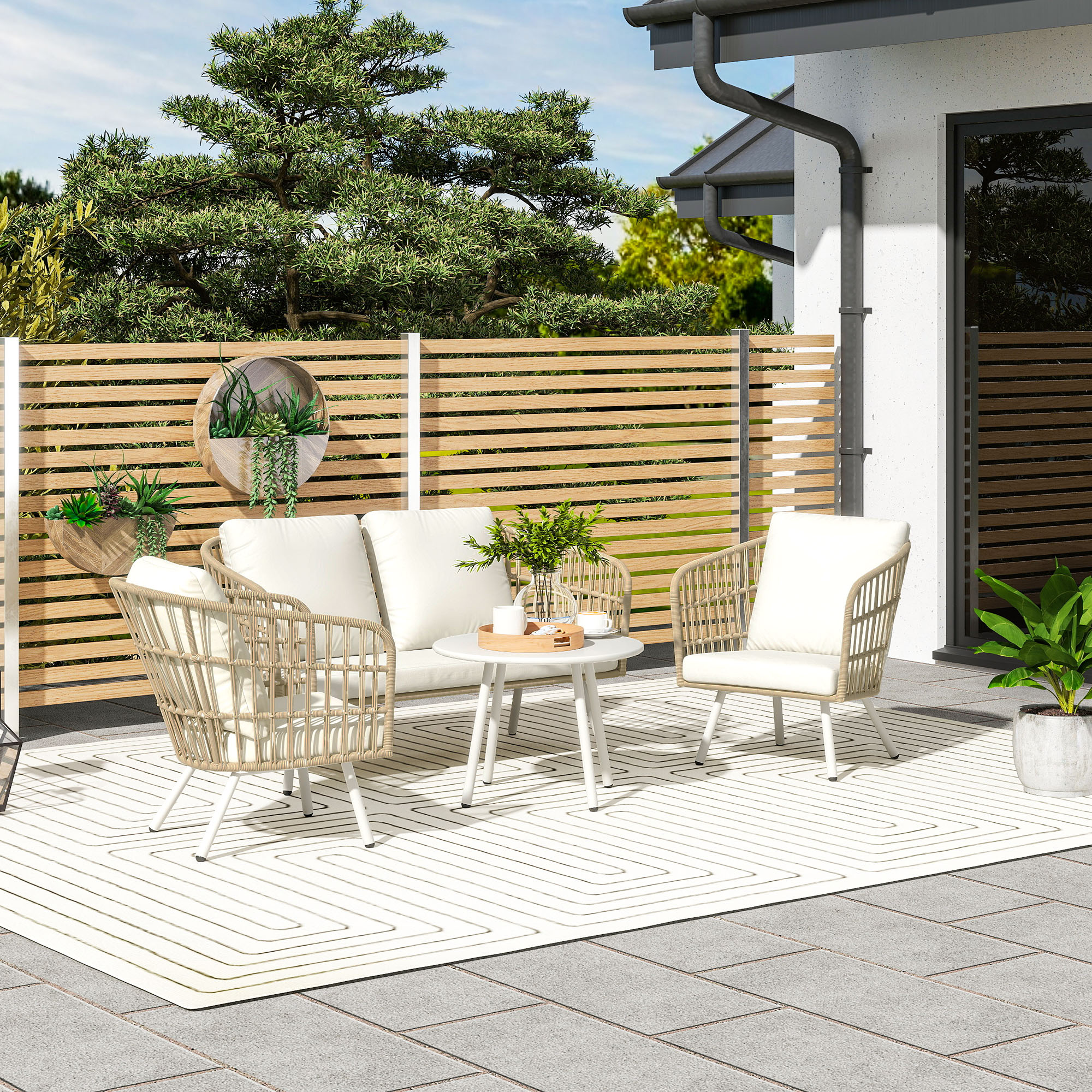 Outsunny Gartenmöbel Set aus Polyrattan Lounge-Set mit 2er Sofa Sessel Tisc günstig online kaufen
