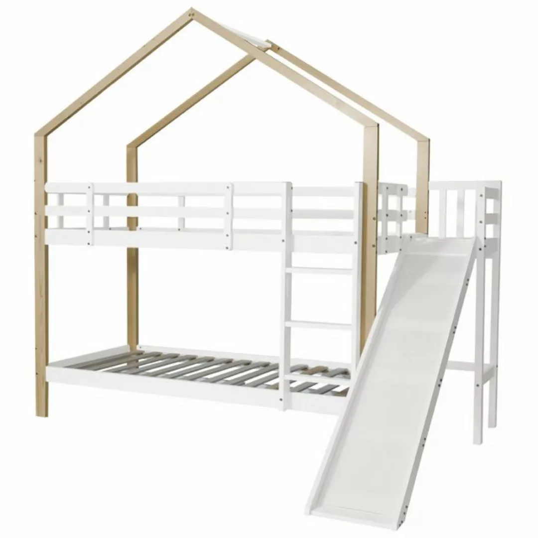 Gotagee Holzbett Etagenbett mit Rutsche Hausbett 90x200cm Einzelbett Weiß F günstig online kaufen