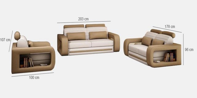 JVmoebel Sofa Sofagarnitur Sofa Couch Polster Leder Couchen Sofas 3+2+1 Dav günstig online kaufen