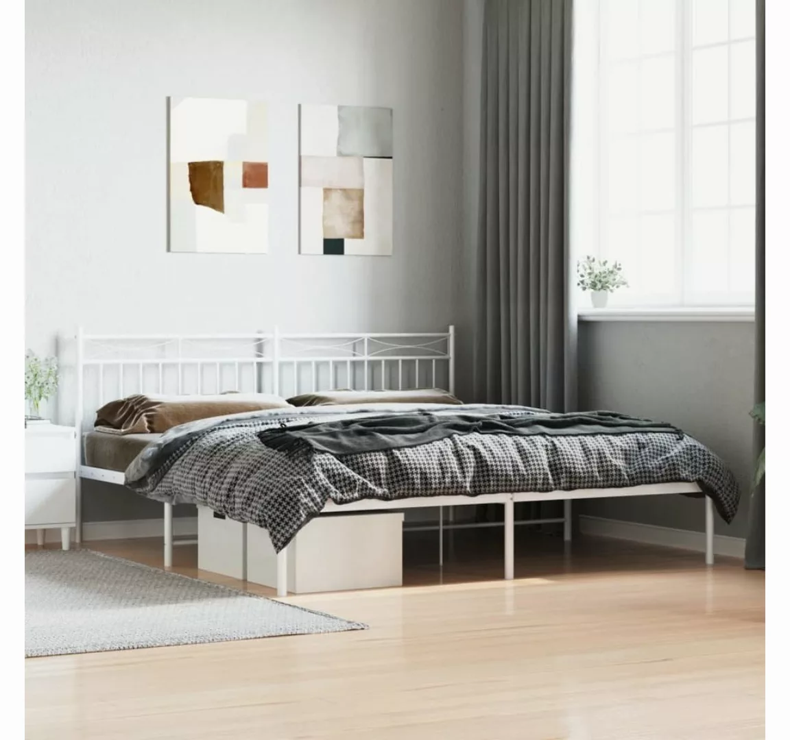 furnicato Bett Bettgestell mit Kopfteil Metall Weiß 180x200 cm günstig online kaufen