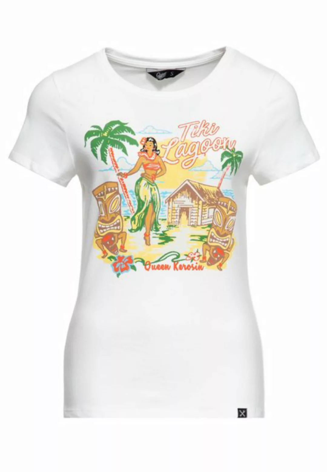 QueenKerosin Print-Shirt Tiki Lagoon (1-tlg) mit hawaiianischem Artwork günstig online kaufen