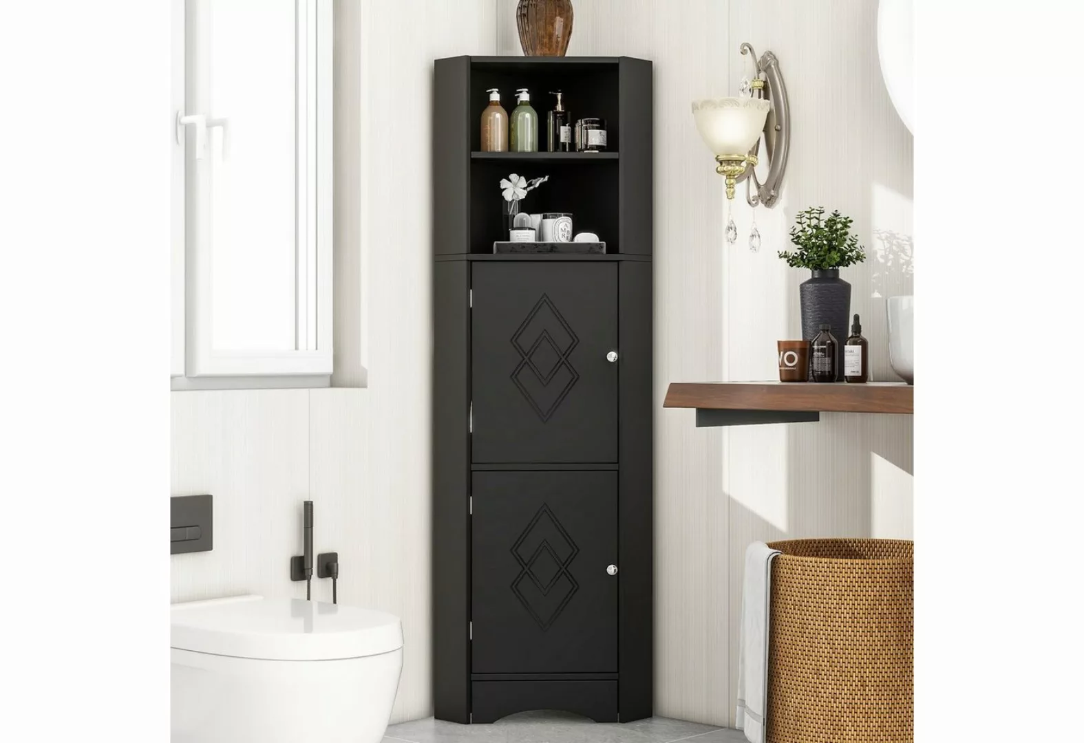 Merax Eckschrank mit Einlegböden, Badezimmerschrank, Badkommode, 155cm günstig online kaufen