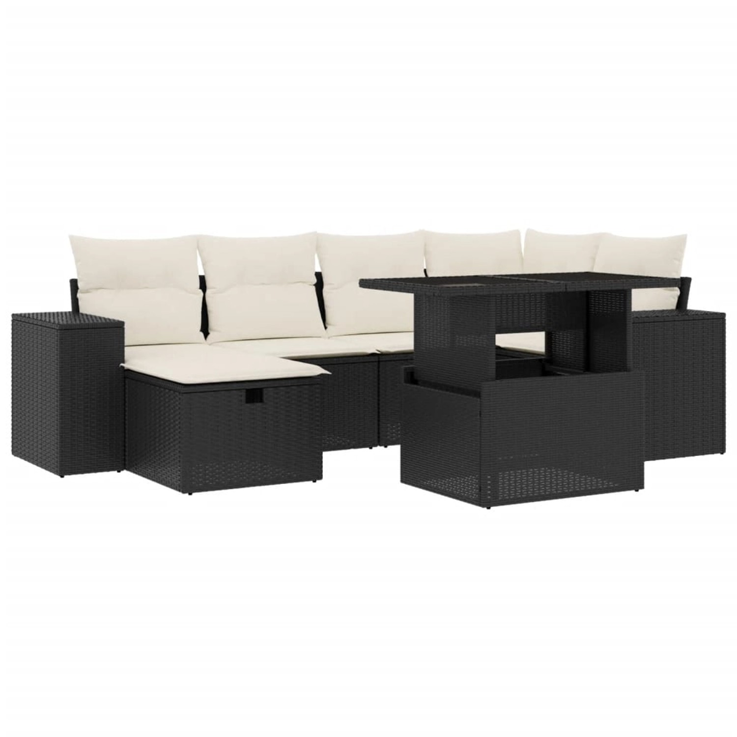 vidaXL 7-Tlg Garten-Sofagarnitur mit Kissen Schwarz Poly Rattan 3275296 günstig online kaufen