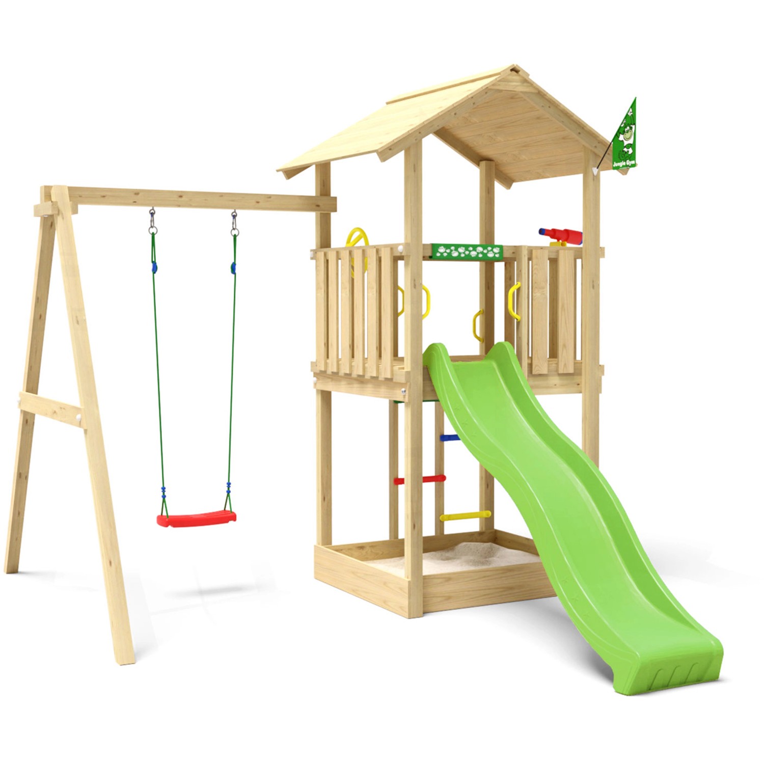 Jungle Gym Spielturm Beacon Holz mit Einzelschaukel Rutsche Hellgrün günstig online kaufen