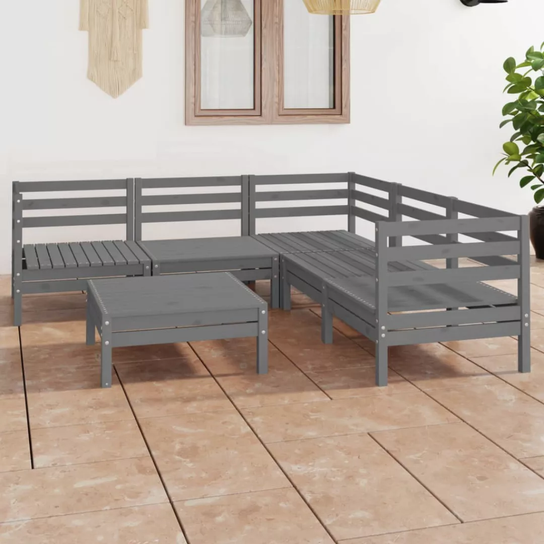 6-tlg. Garten-lounge-set Massivholz Kiefer Grau günstig online kaufen