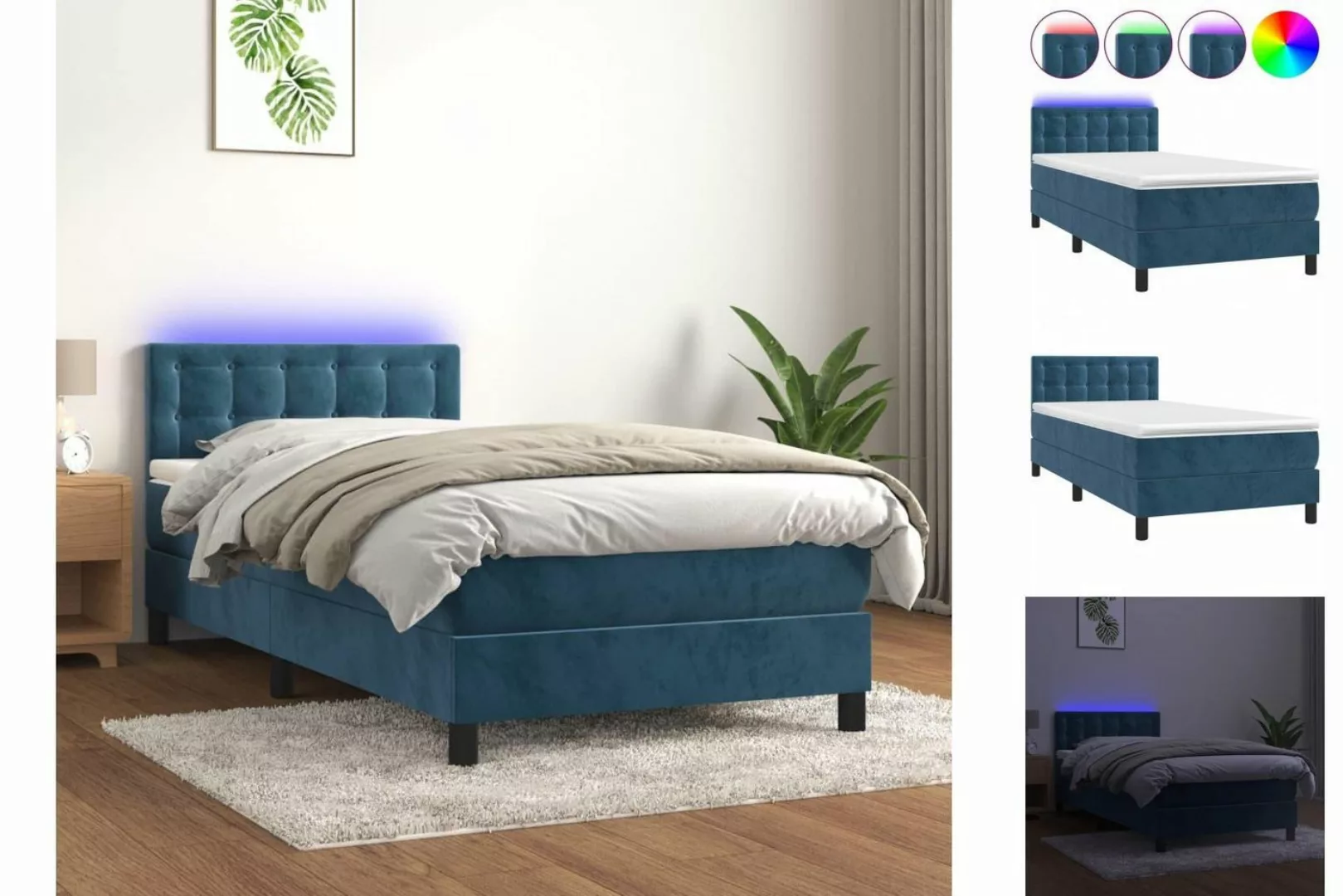 vidaXL Boxspringbett Bett Boxspringbett mit Matratze & LED Samt (90 x 200 c günstig online kaufen