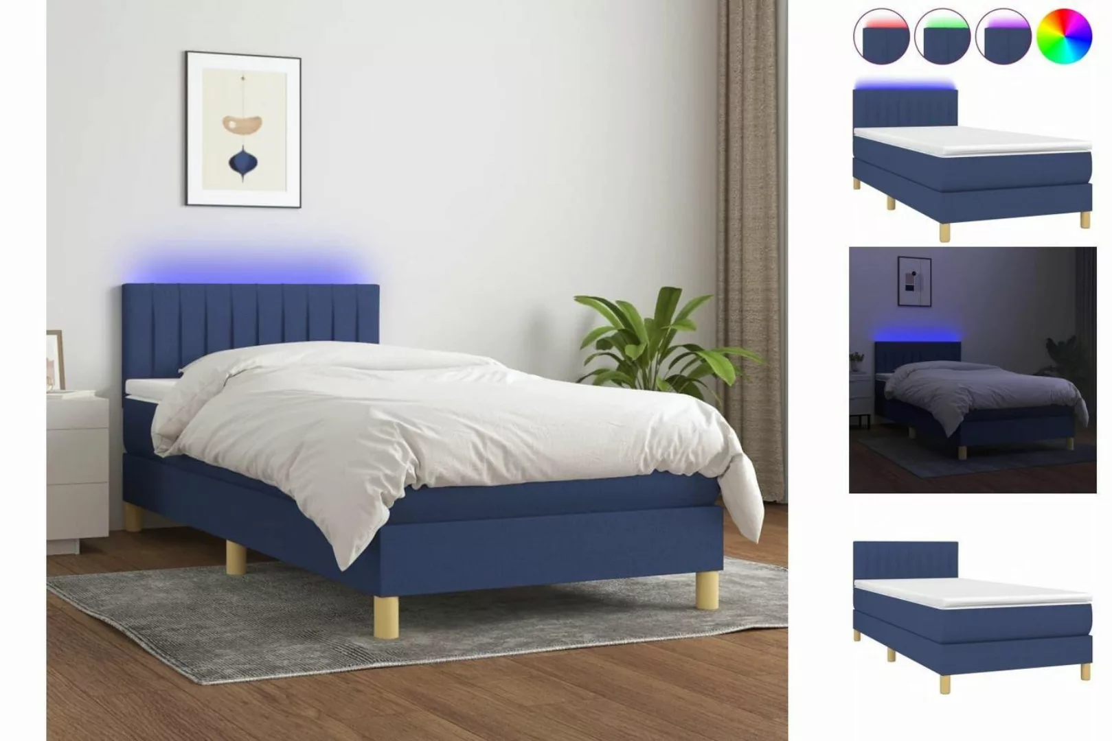 vidaXL Bett Boxspringbett mit Matratze & LED Blau 100x200 cm Stoff günstig online kaufen