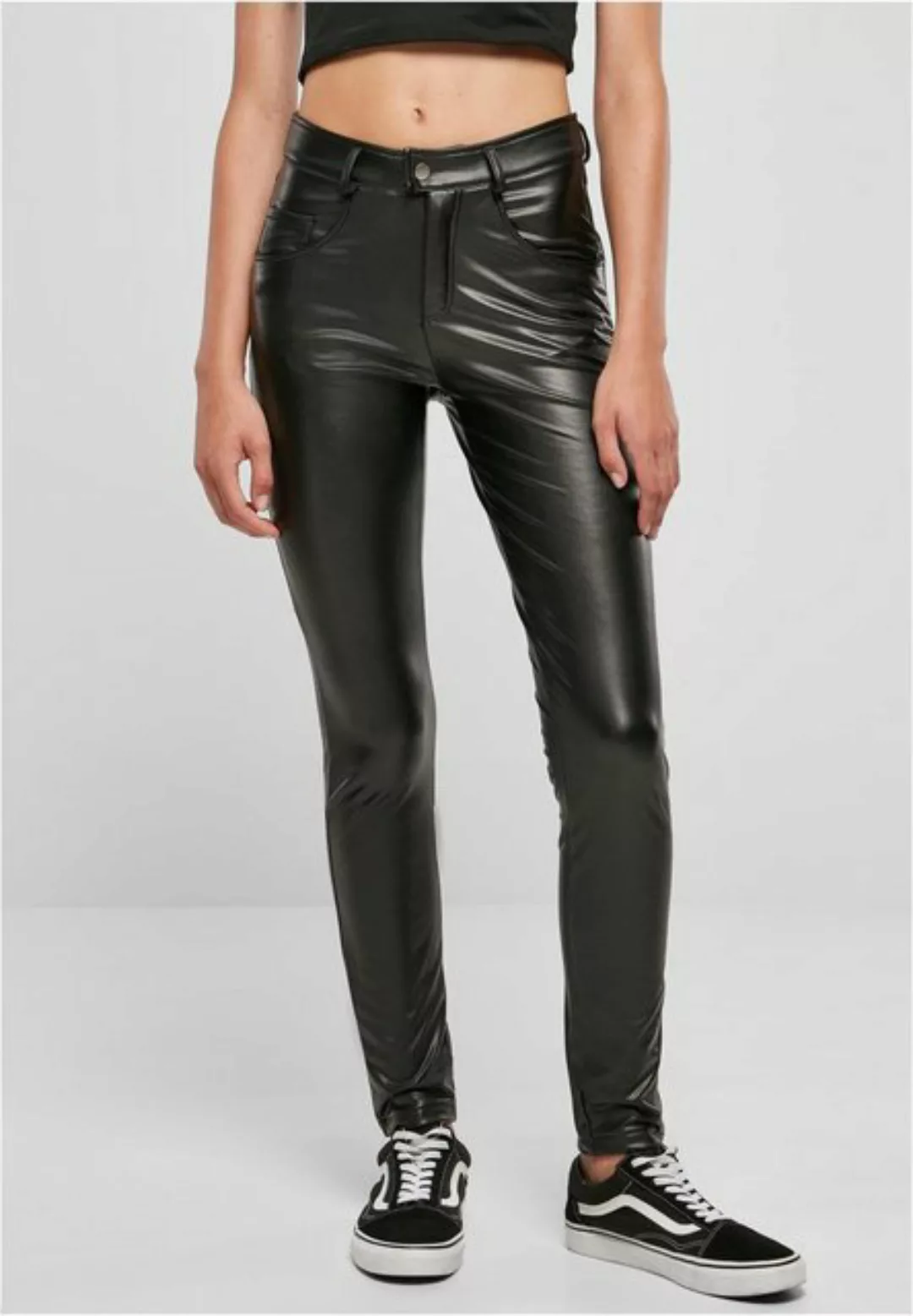 URBAN CLASSICS Funktionshose Ladies Mid Waist Synthetic Leather Pants Damen günstig online kaufen