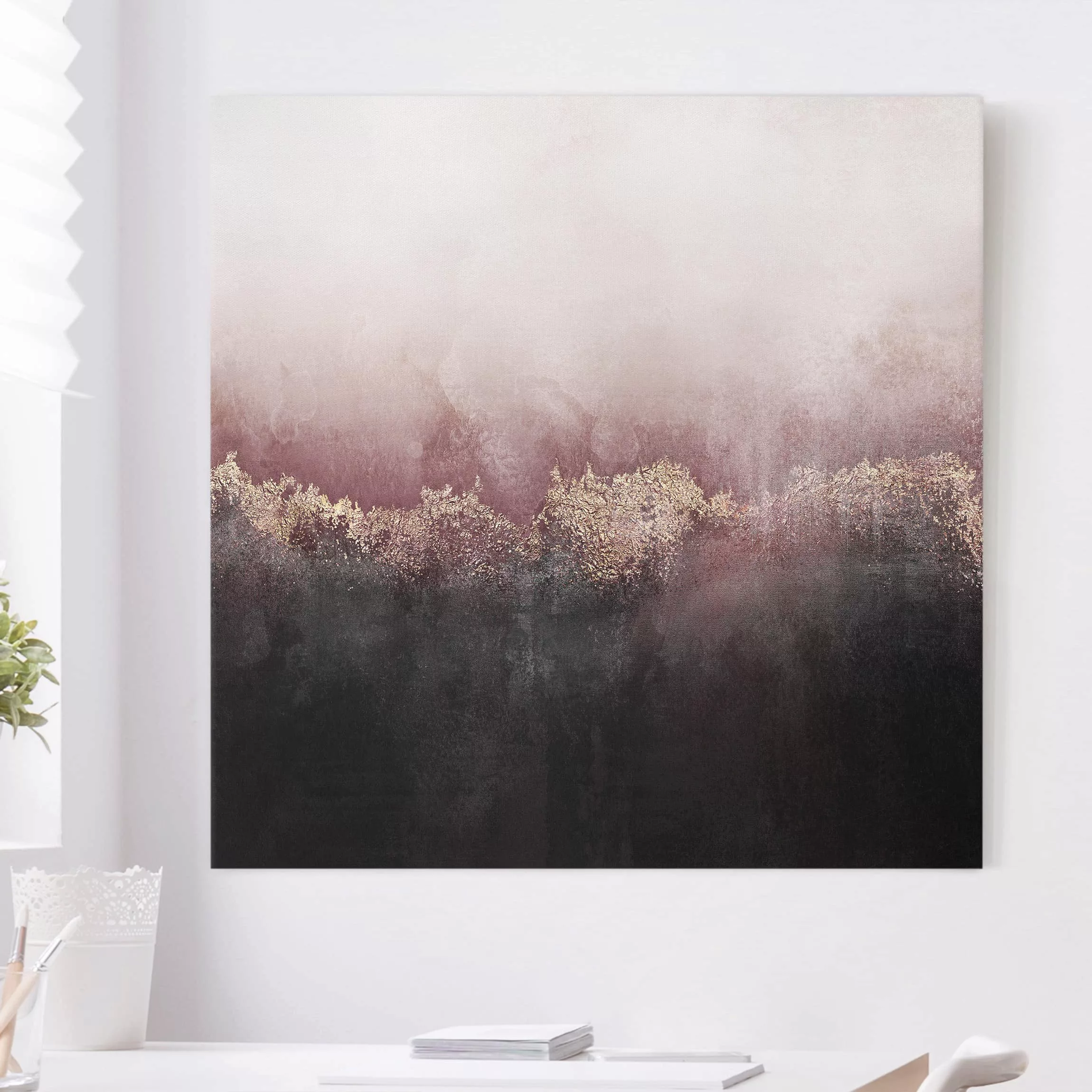 Leinwandbild Abstrakt - Quadrat Goldene Dämmerung Rosa günstig online kaufen