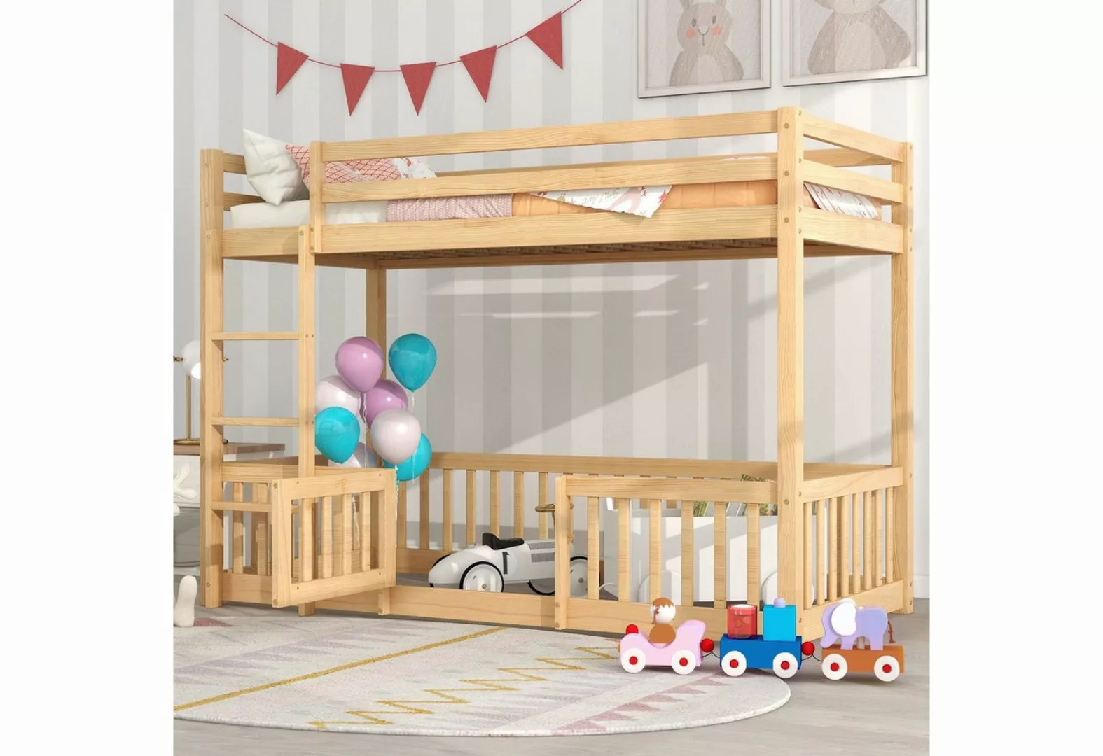 KLAM HOME Kinderbett Kiefer Massivbett Etagenbett mit Treppe (Set, Hausbett günstig online kaufen