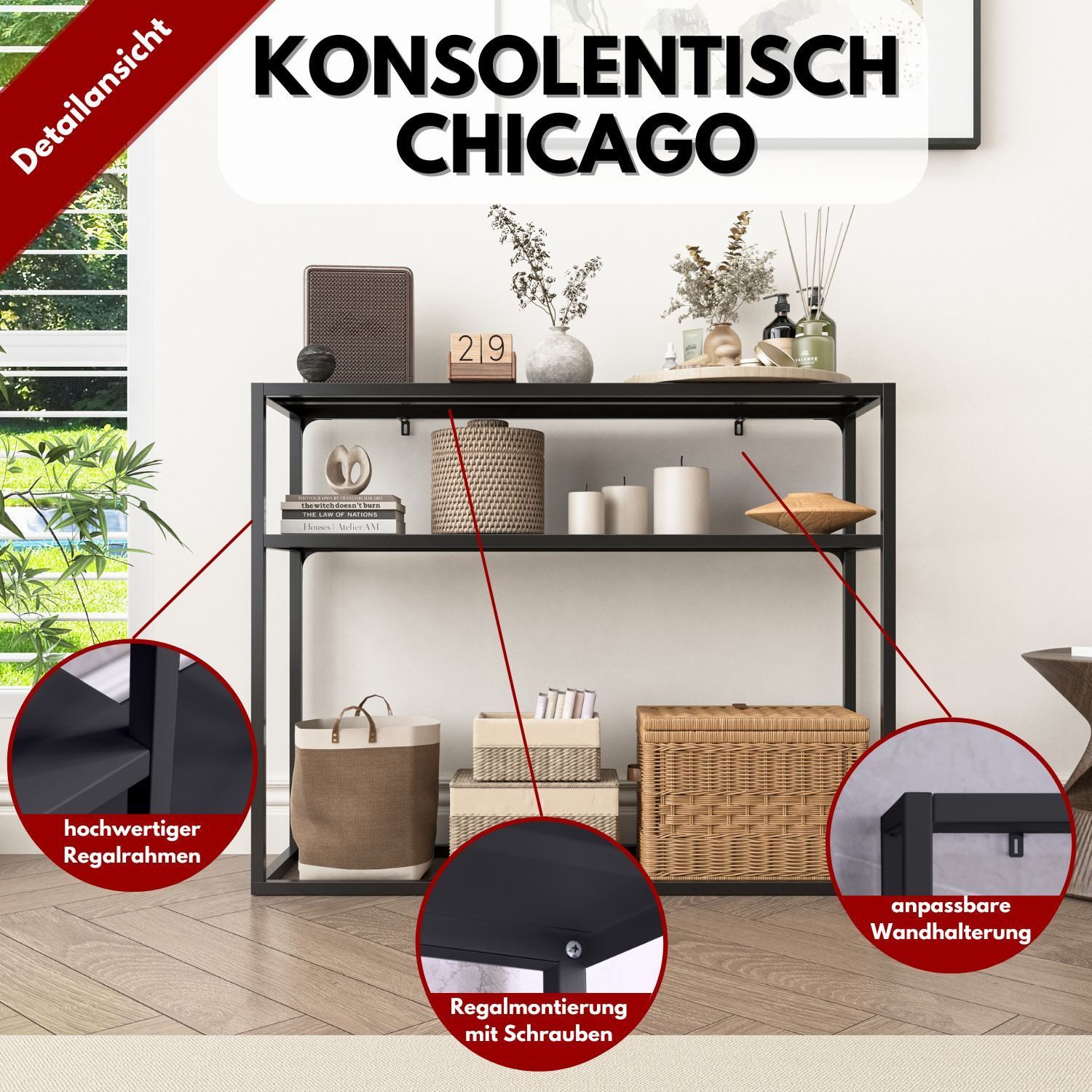 Coemo Standregal CHICAGO, Schwarz Konsolentisch Dekoregal günstig online kaufen