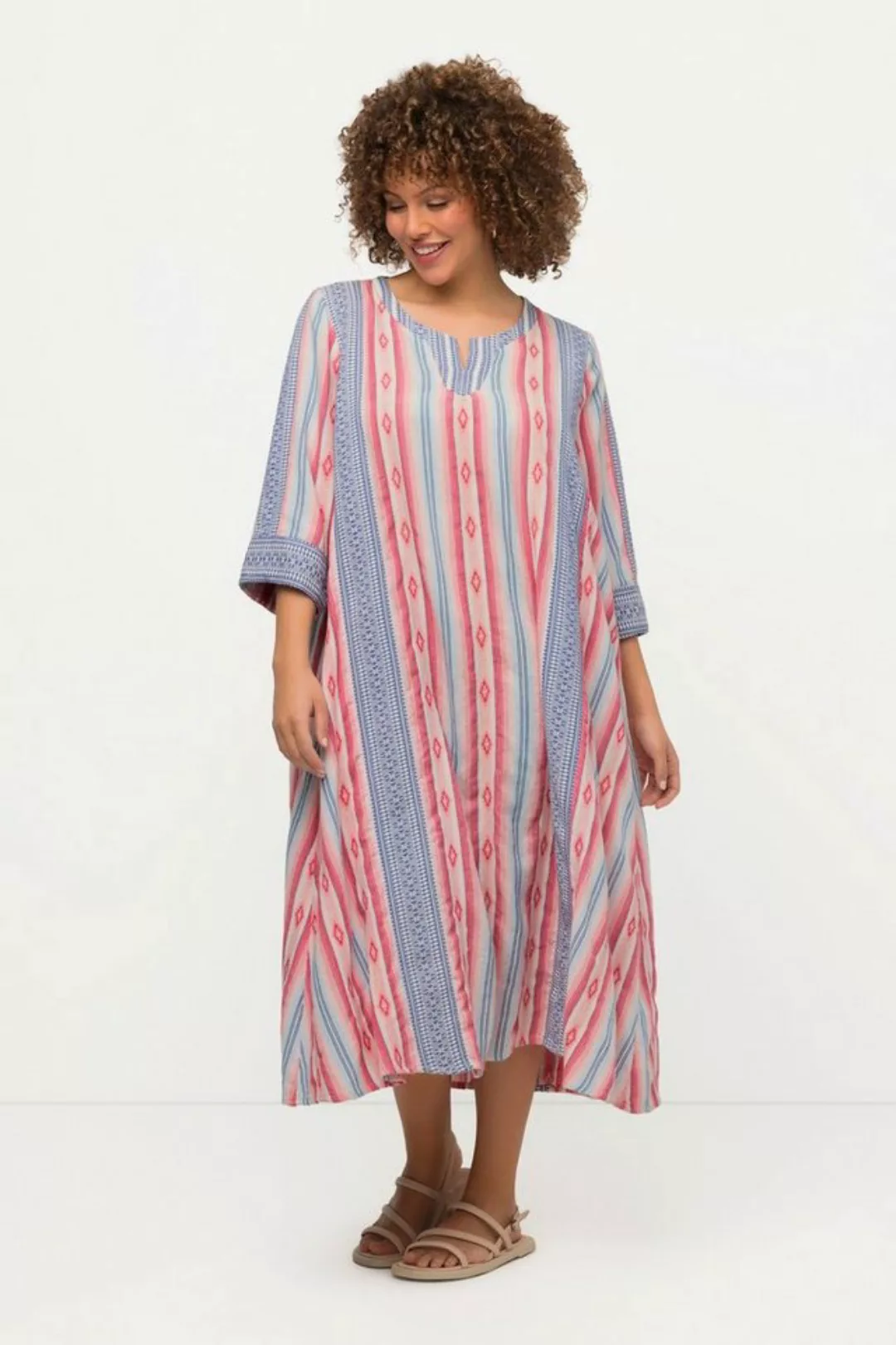 Ulla Popken Sommerkleid Kaftan Ethnomuster A-Linie Tunika-Ausschnitt günstig online kaufen