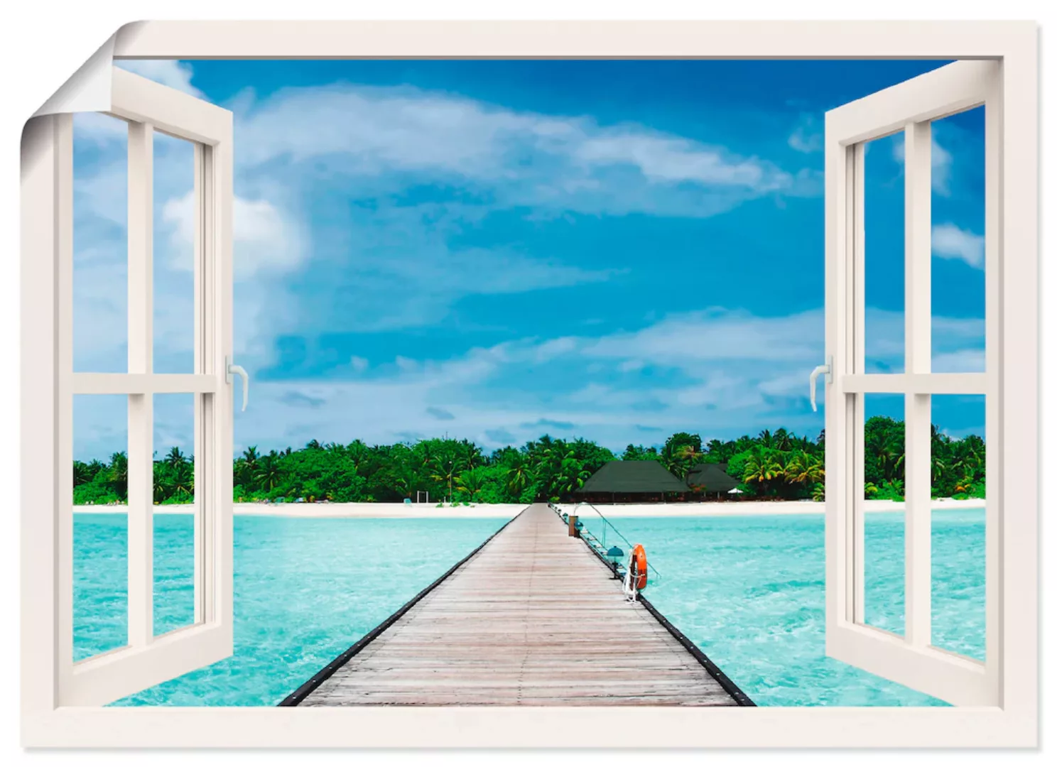 Artland Wandbild "Fensterblick maledivischen Paradies", Fensterblick, (1 St günstig online kaufen