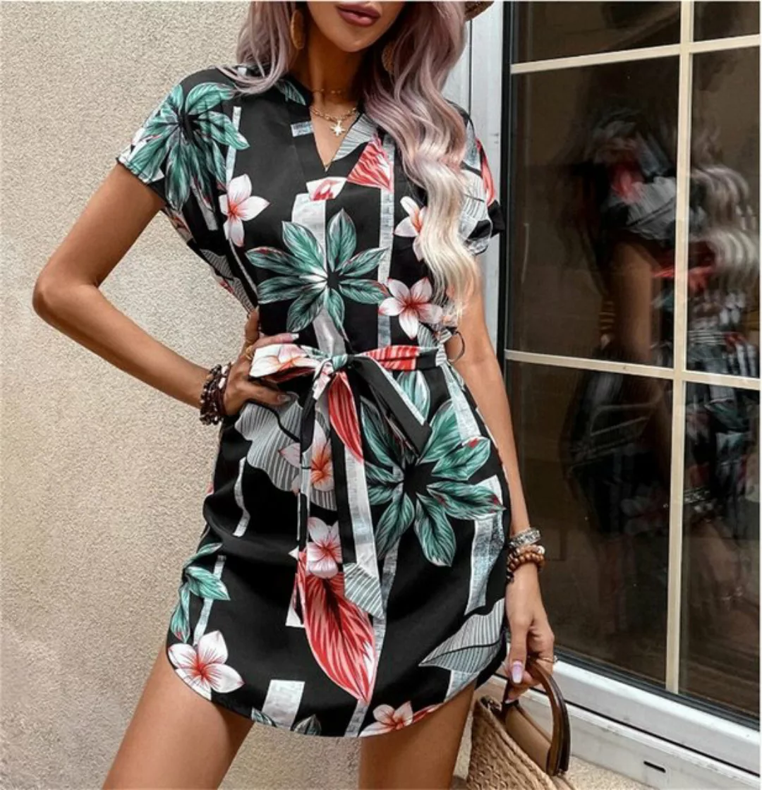 RUZU UG Dirndl Modische bedruckte Blume kurzärmeliges Kleid für Frauen (1-t günstig online kaufen