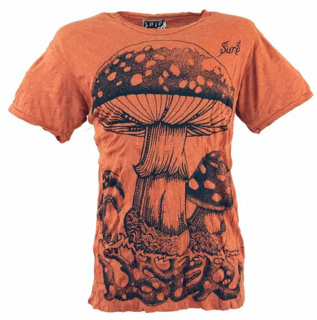 Guru-Shop T-Shirt Sure Herren T-Shirt Fliegenpilz - rostorange Goa Style, F günstig online kaufen