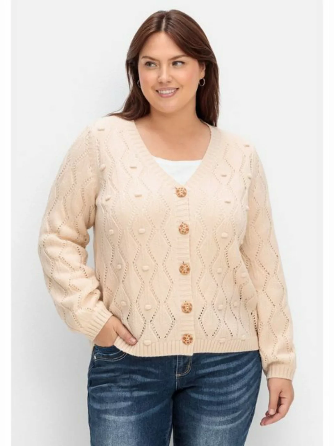 sheego by Joe Browns Strickjacke Große Größen mit Lochmuster und Noppen günstig online kaufen