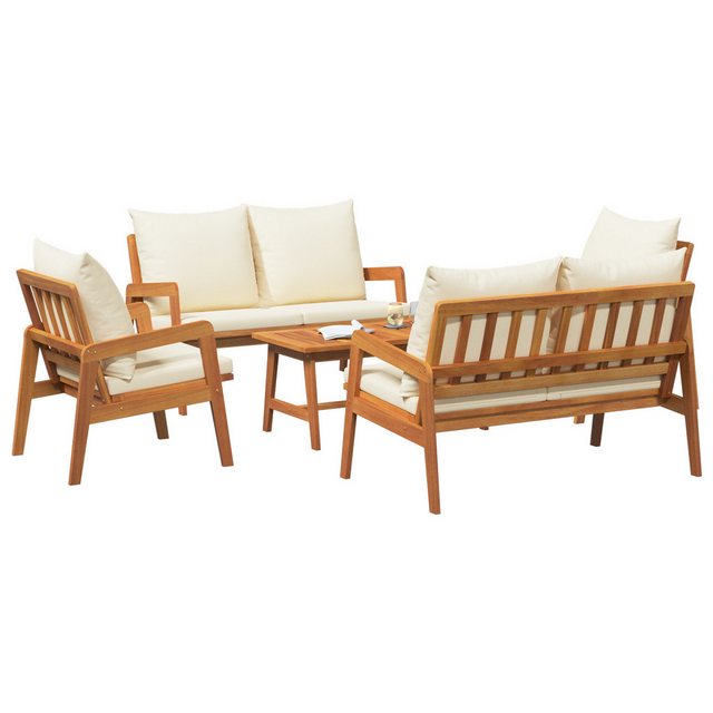 vidaXL Loungesofa Set aus 3 Cremeweiß nholz, Polyester Mittel Langlebig, 3 günstig online kaufen