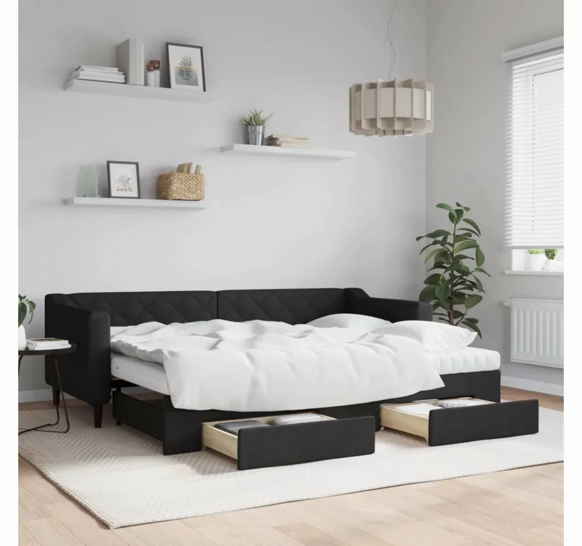 vidaXL Gästebett Gästebett Tagesbett Ausziehbar mit Schubladen Schwarz 80x2 günstig online kaufen