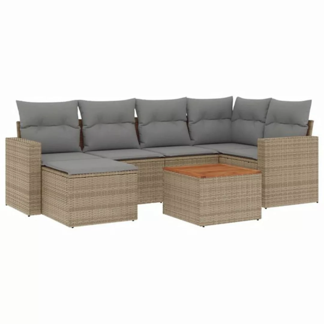 vidaXL Sofaelement 7-tlg. Garten-Sofagarnitur mit Kissen Beige Poly Rattan günstig online kaufen