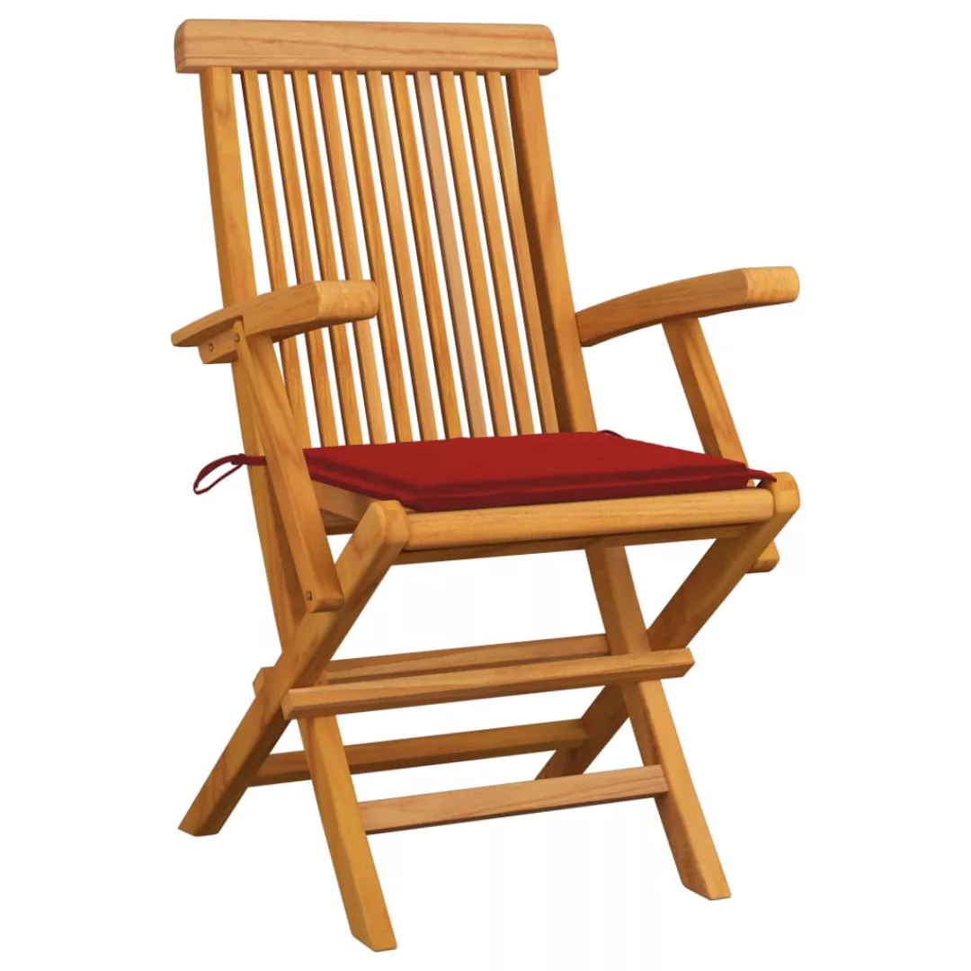 Gartenstühle Mit Roten Kissen 3 Stk. Massivholz Teak günstig online kaufen