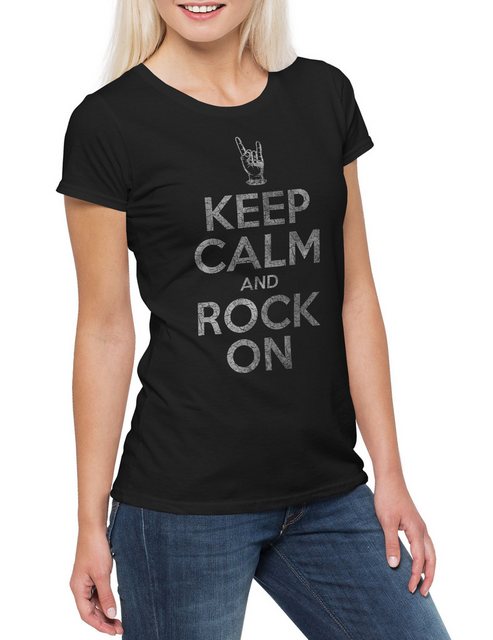 Urban Backwoods Print-Shirt Keep Calm And Rock On Damen T-Shirt Heavy Metal günstig online kaufen