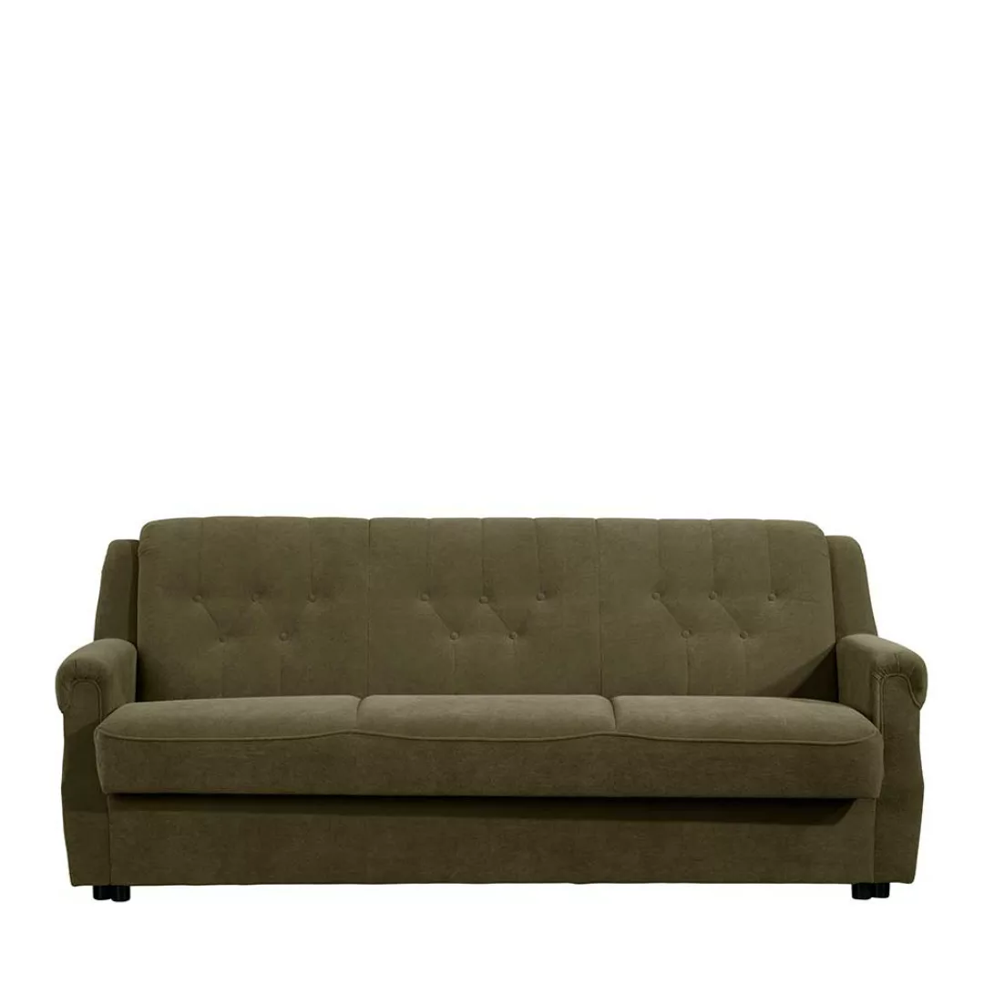 Schlafsofa Dunkelgrün Stoff im klassischen Stil 207 cm breit günstig online kaufen