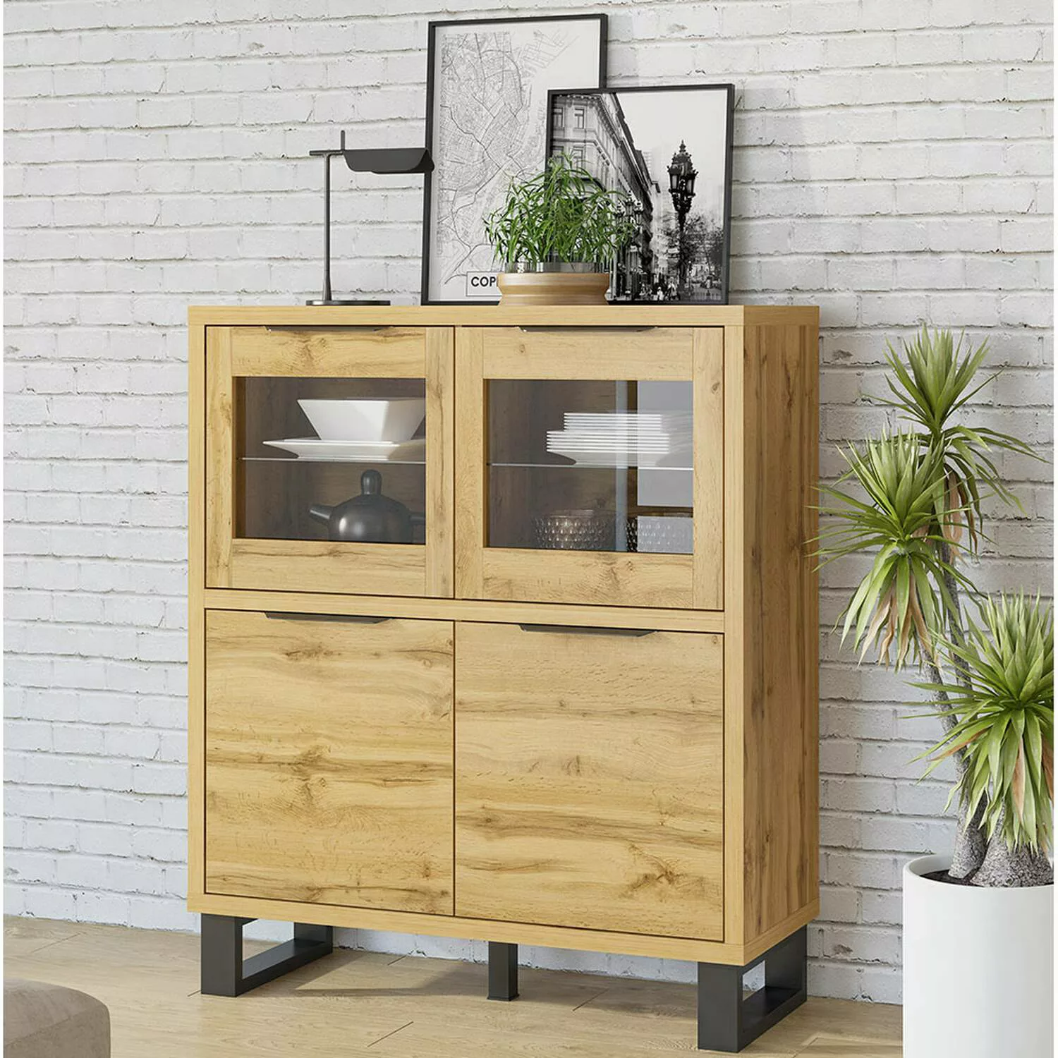 Wohn-/Esszimmer Highboard in Wotan Eiche Nb. HENDERSON-83, B/H/T ca. 120/14 günstig online kaufen