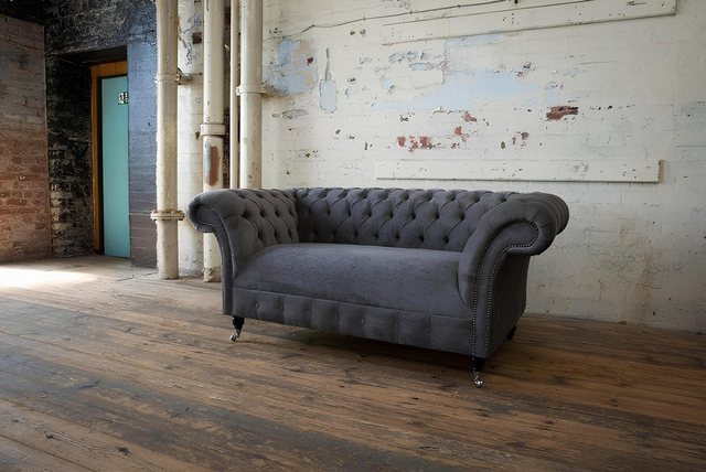 Xlmoebel Sofa 2-Sitzer Design-Sofa aus Samtstoff in Grau, Chesterfield-Stil günstig online kaufen