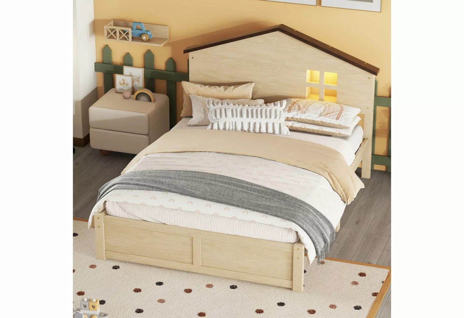 Gotagee Kinderbett Kinderbett 140x200cm Flaches Bett LED-Nachtlicht Massivh günstig online kaufen