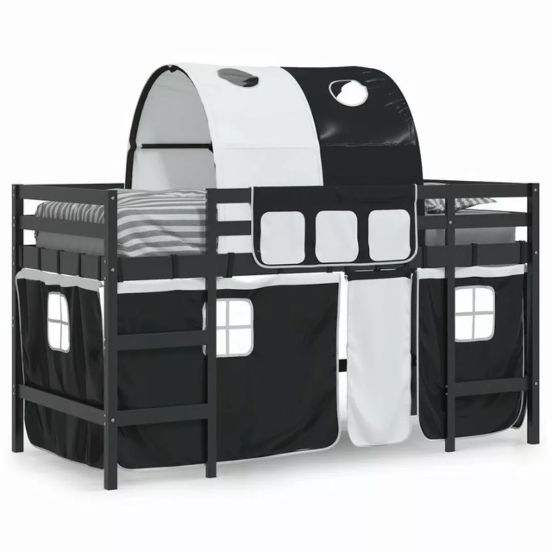 vidaXL Bett Kinderhochbett mit Tunnel Weiß & Schwarz 80x200 cm Kiefernholz günstig online kaufen