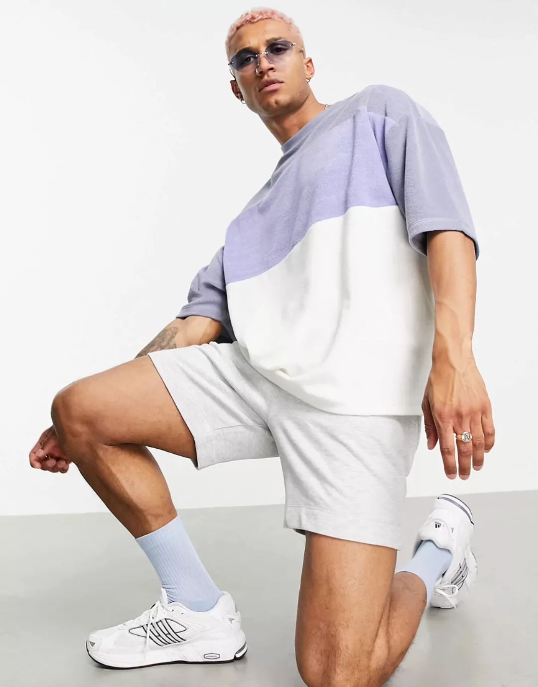 ASOS DESIGN – Oversize-T-Shirt im Frottee-Farbblockdesign-Mehrfarbig günstig online kaufen
