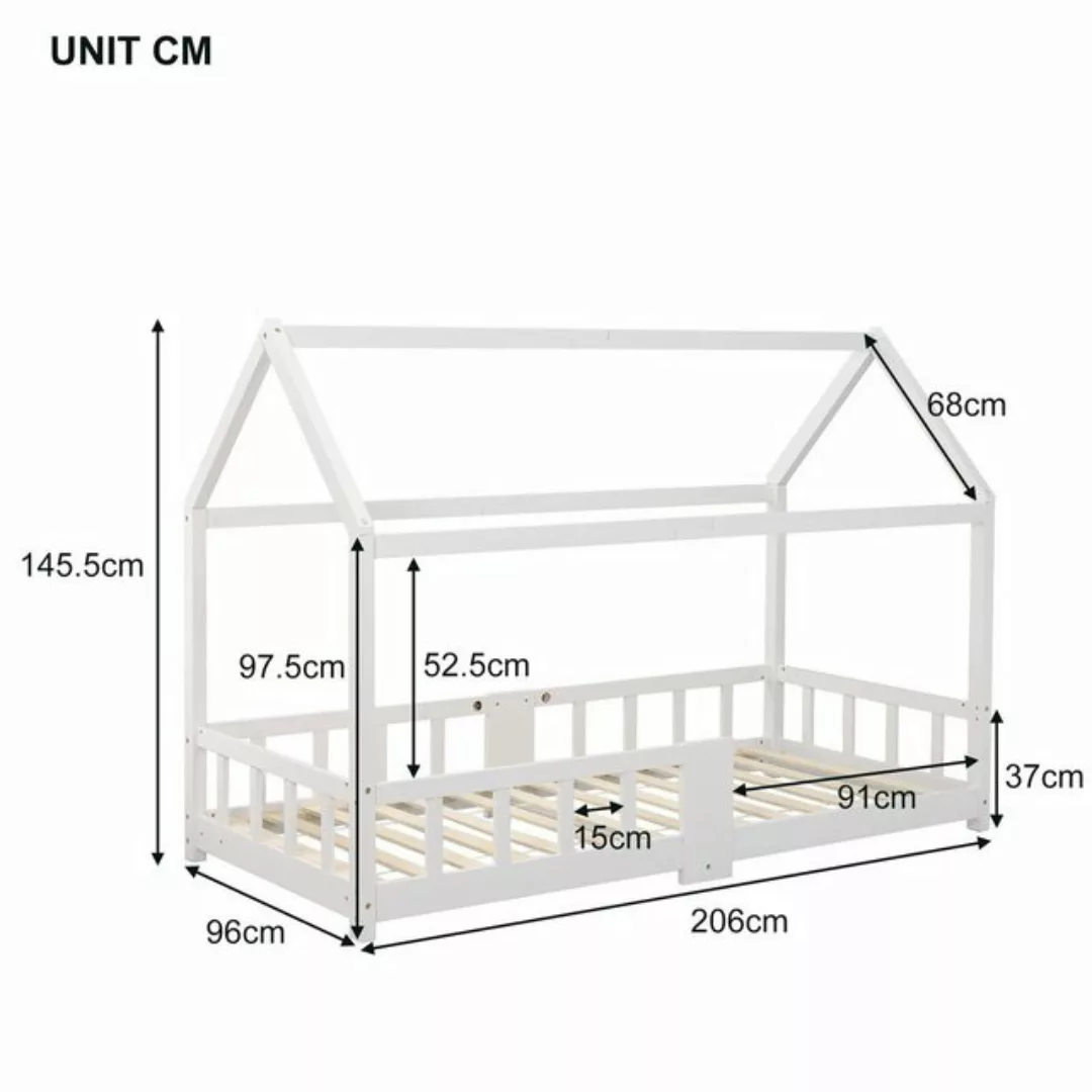 Fangqi Kinderbett Hausbett 90 x 200 cm, Holzbett für Kinderzimmer, inkl. Ta günstig online kaufen