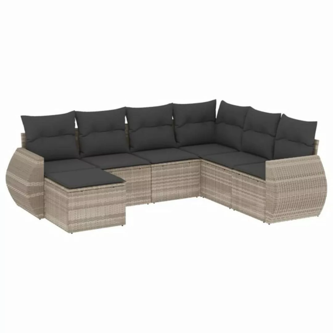 vidaXL Sofaelement 7-tlg. Garten-Sofagarnitur mit Kissen Hellgrau Poly Ratt günstig online kaufen