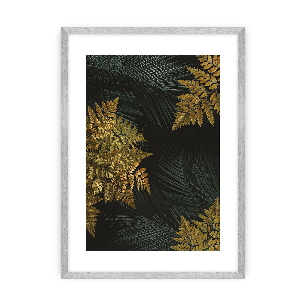 Poster Golden Leaves II, 50 x 70 cm, Ramka: Srebrna günstig online kaufen