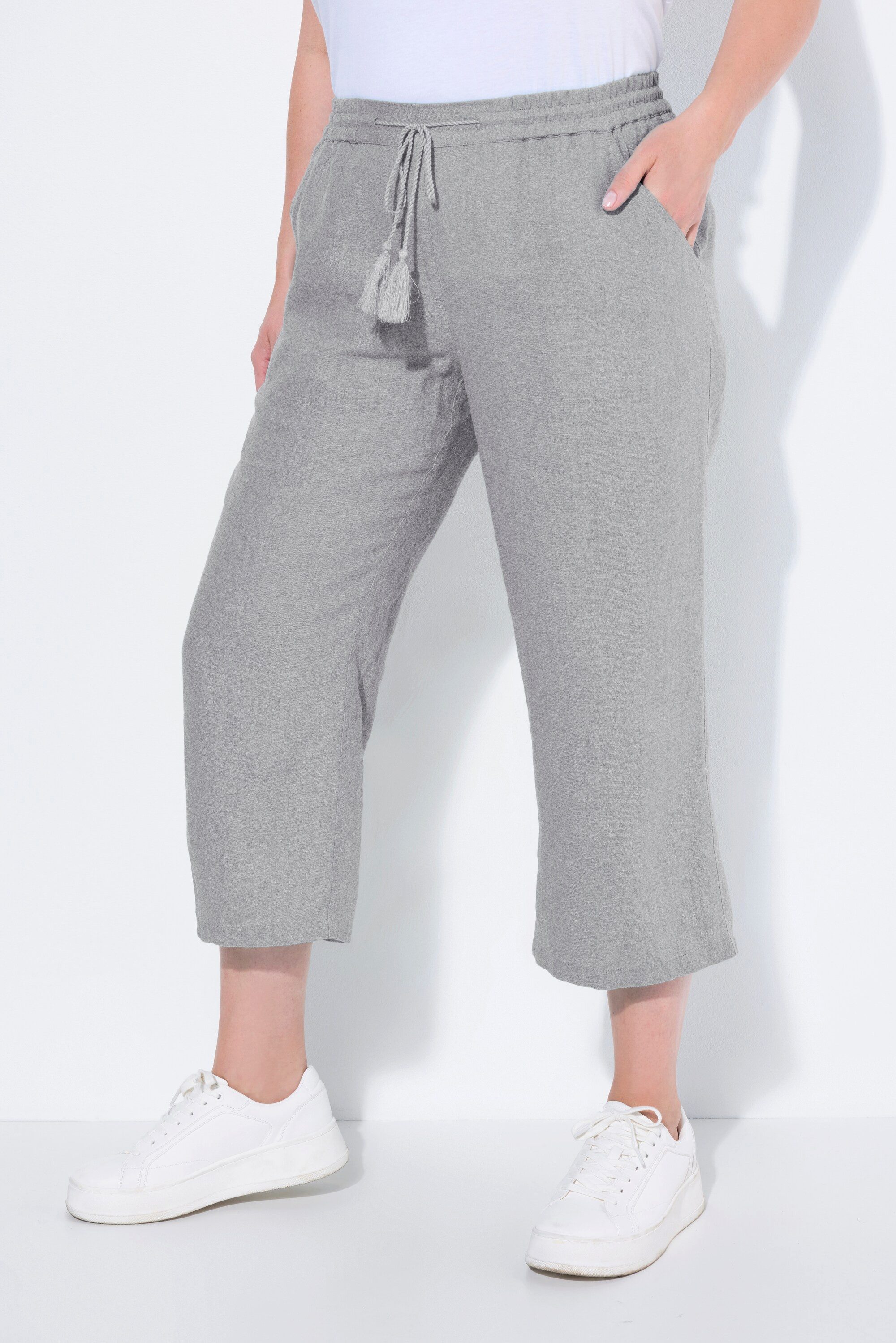 Ulla Popken Funktionshose 7/8-Leinenhose elastischer Bund günstig online kaufen