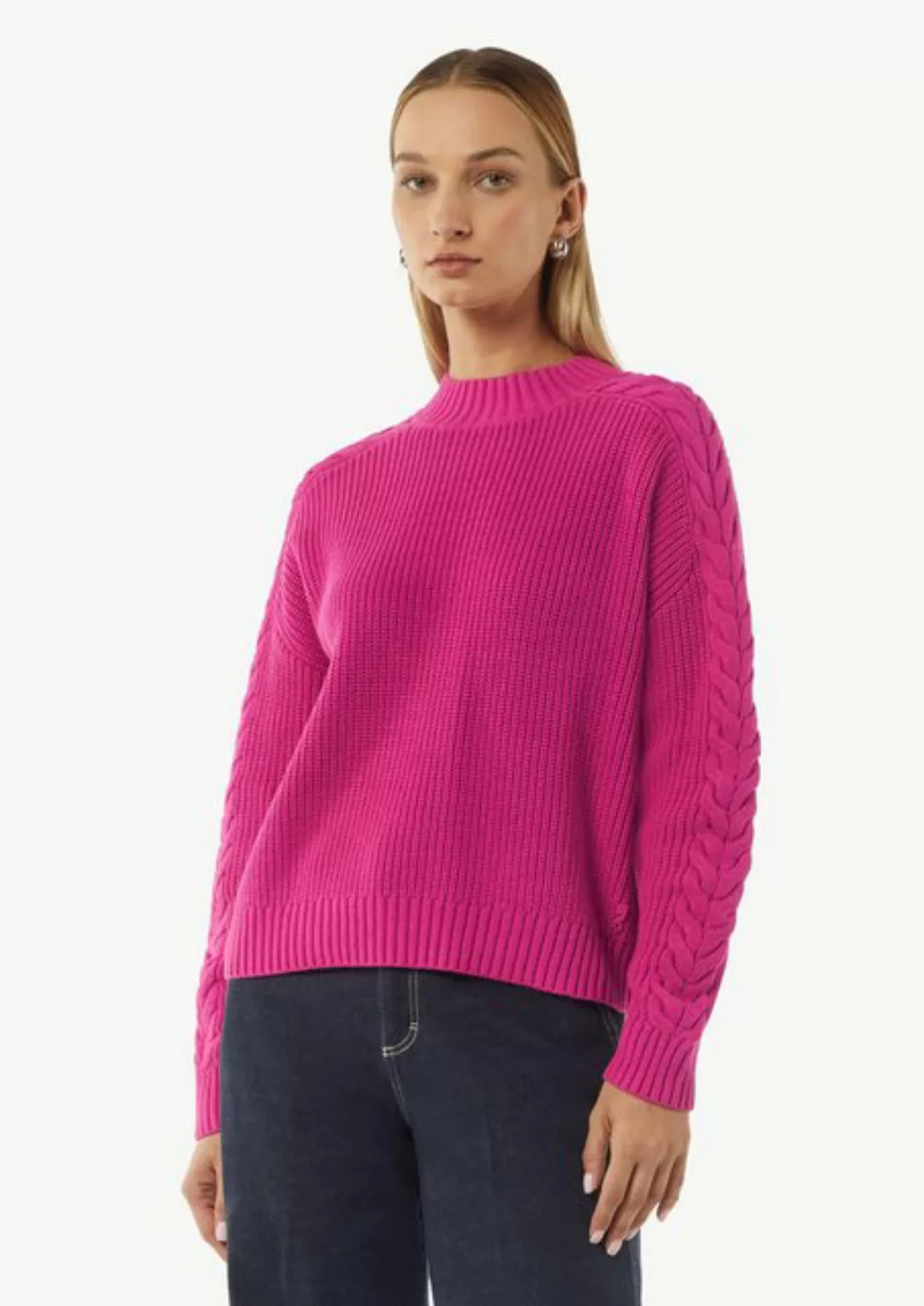 comma casual identity Langarmshirt Strickpullover mit Zopfmuster am Ärmel günstig online kaufen