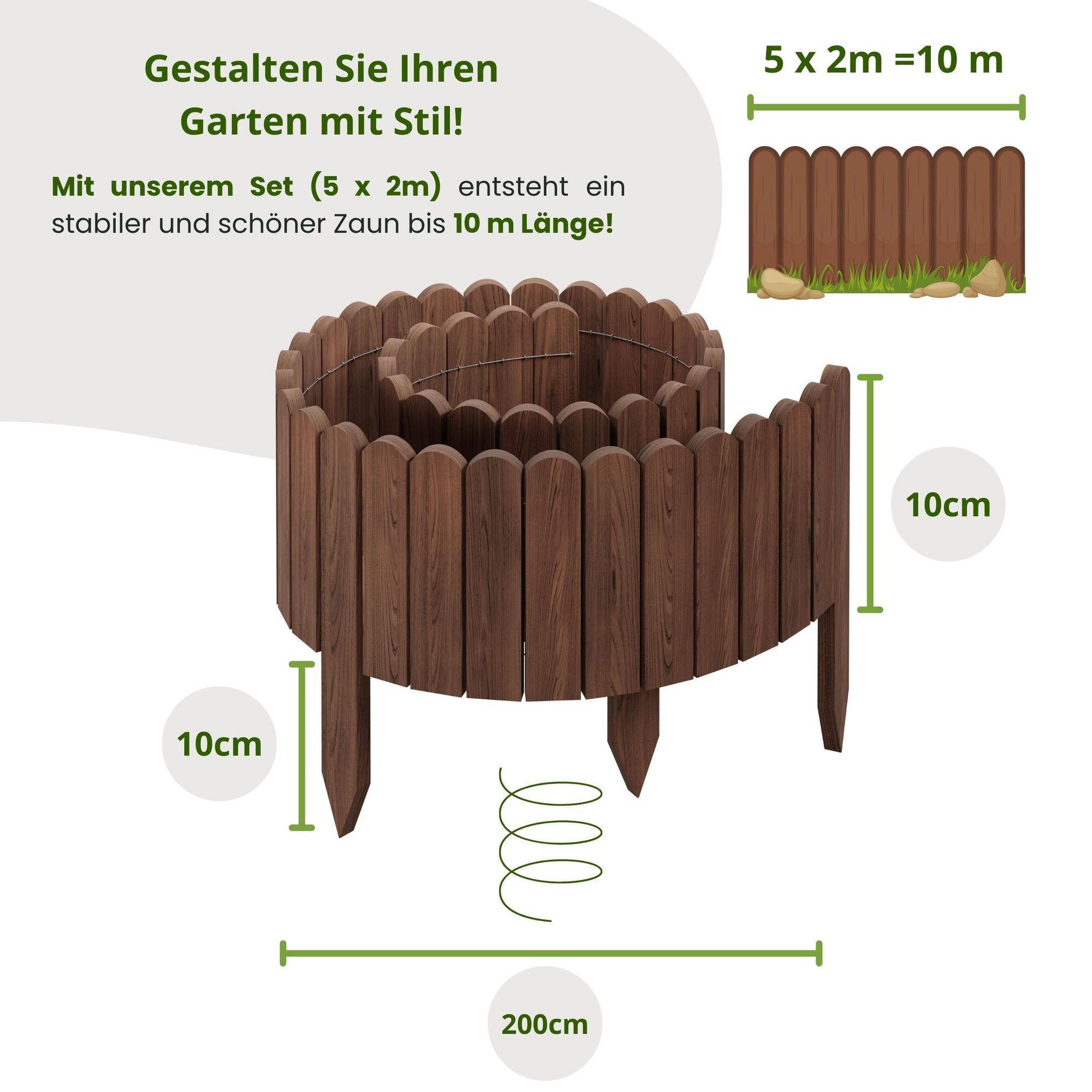 Floranica Palisade Beeteinfassung Beetumrandung Flexibler Holzzaun günstig online kaufen
