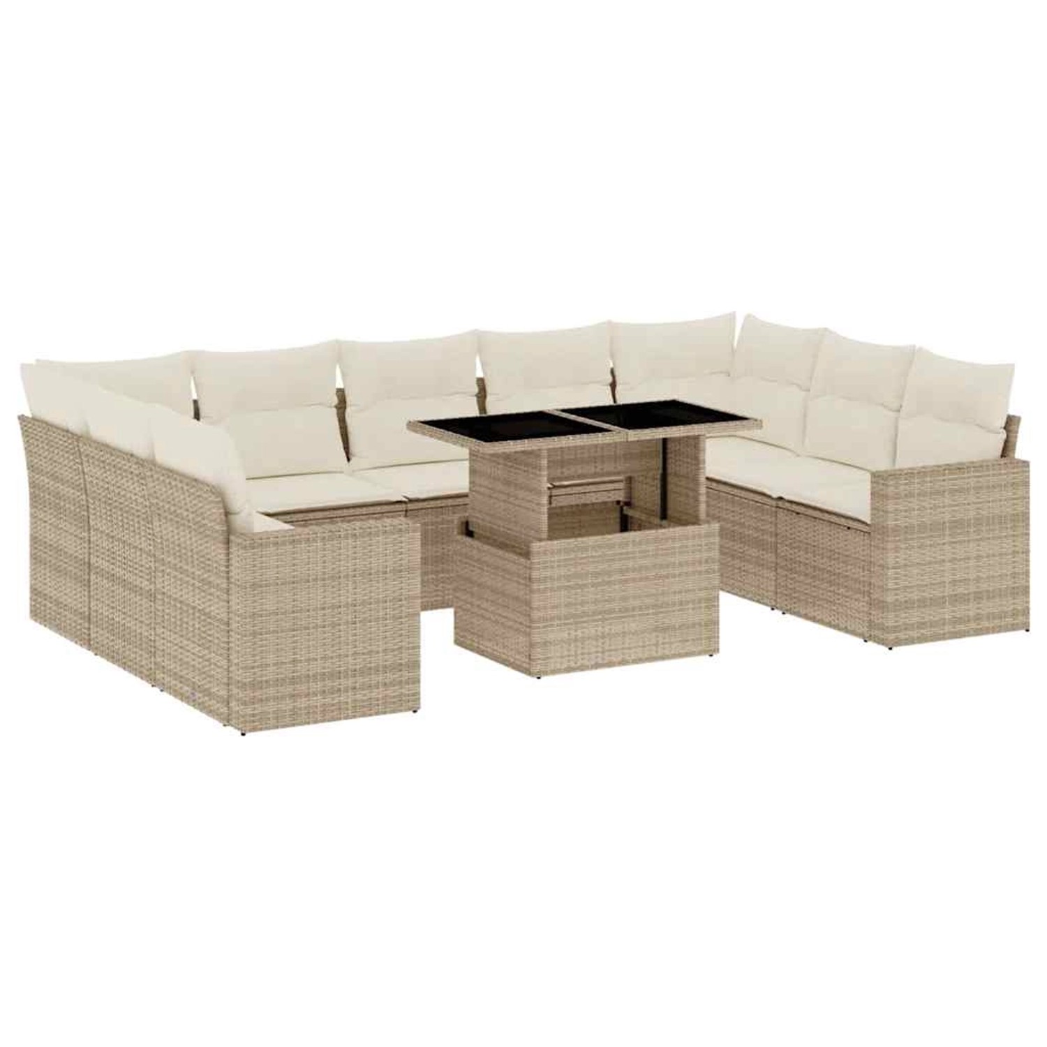 vidaXL 10-Tlg Garten-Sofagarnitur mit Kissen Beige Poly Rattan 3267478 günstig online kaufen
