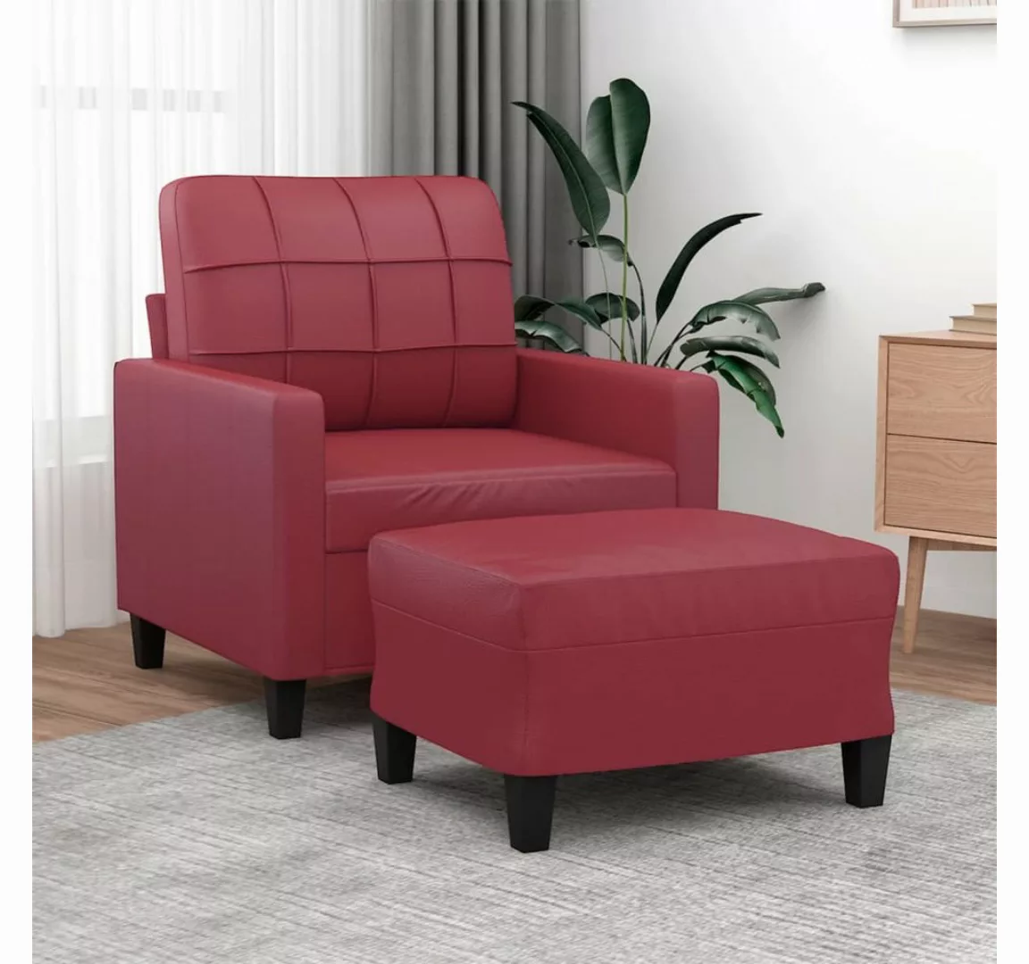 vidaXL Sofa Sessel mit Hocker Kunstleder, Rot günstig online kaufen