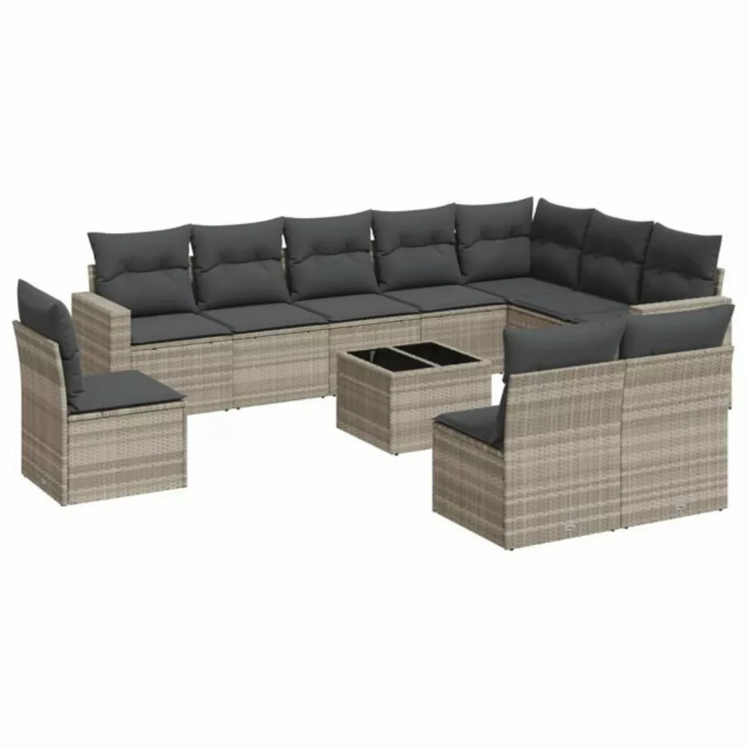 vidaXL Sofaelement 11-tlg. Garten-Sofagarnitur mit Kissen Hellgrau Poly Rat günstig online kaufen