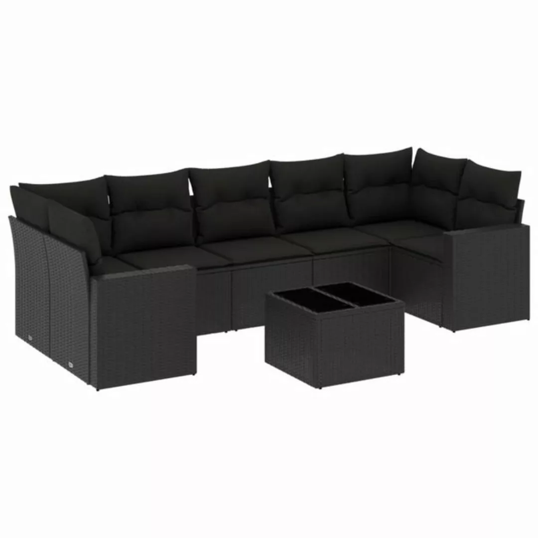 vidaXL Sofaelement 8-tlg. Garten-Sofagarnitur mit Kissen Schwarz Poly Ratta günstig online kaufen