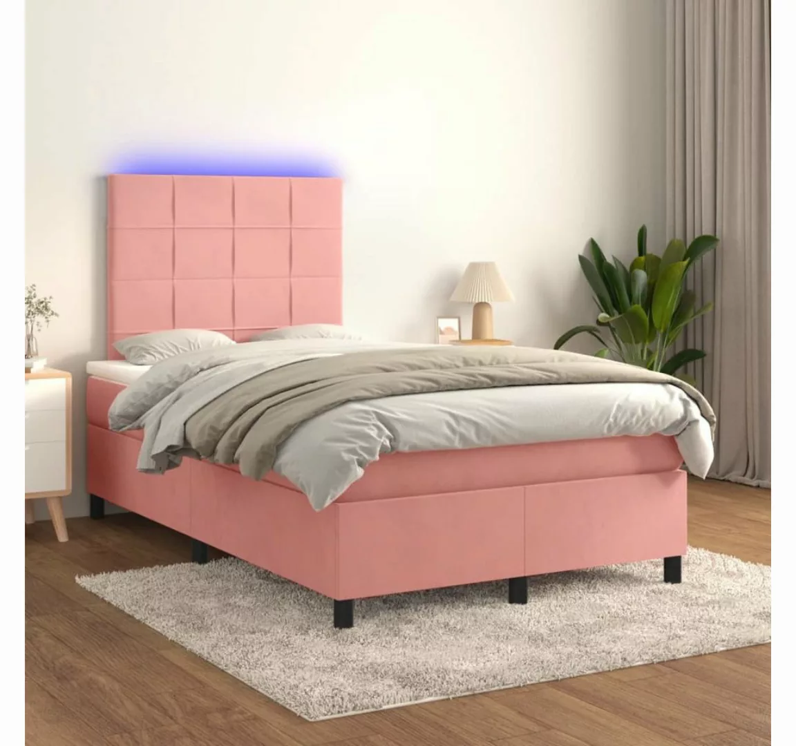 vidaXL Boxspringbett Boxspringbett mit Matratze & LED Samt (120 x 200 cm, R günstig online kaufen