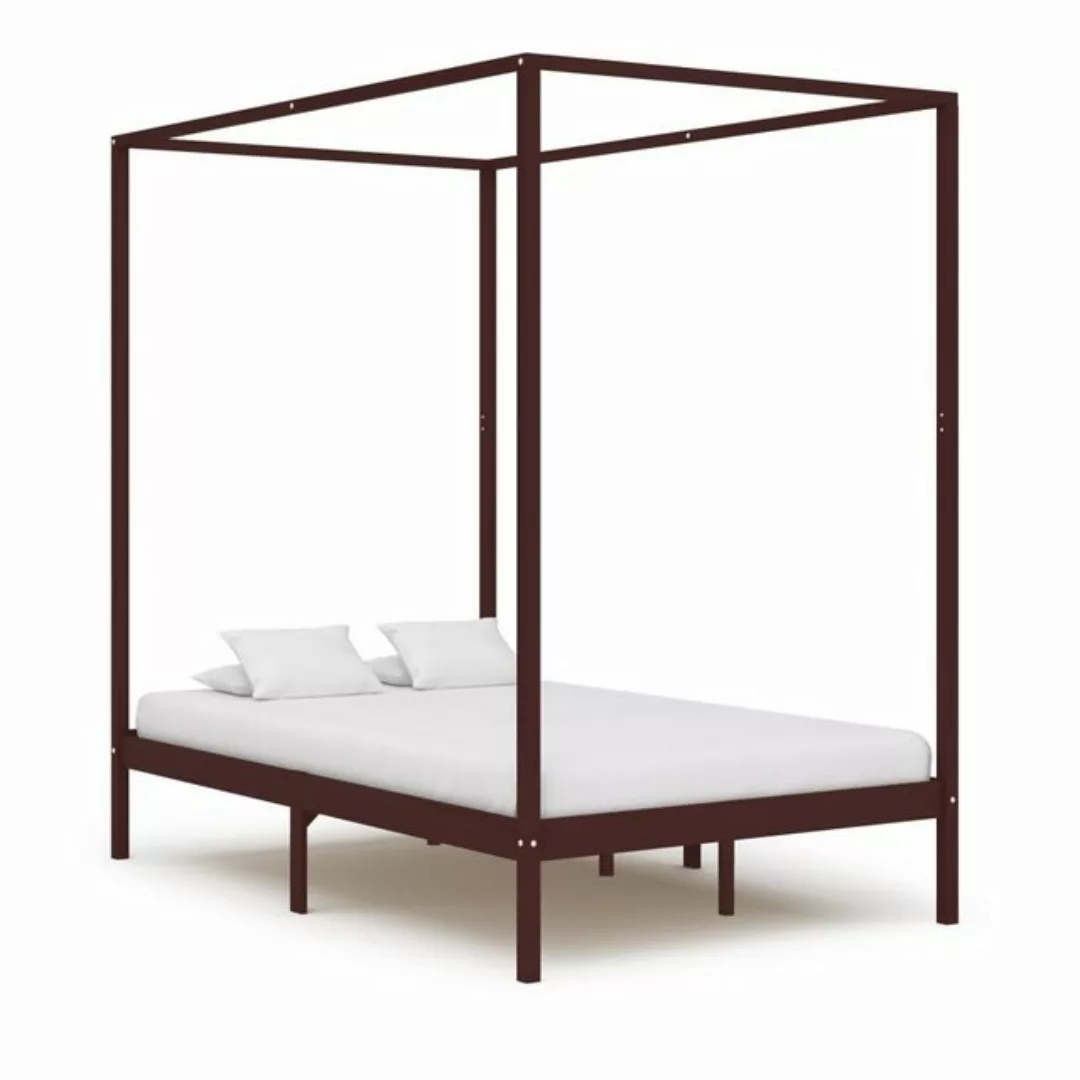 furnicato Bett Himmelbett-Gestell Dunkelbraun Massivholz Kiefer 140 x 200 c günstig online kaufen