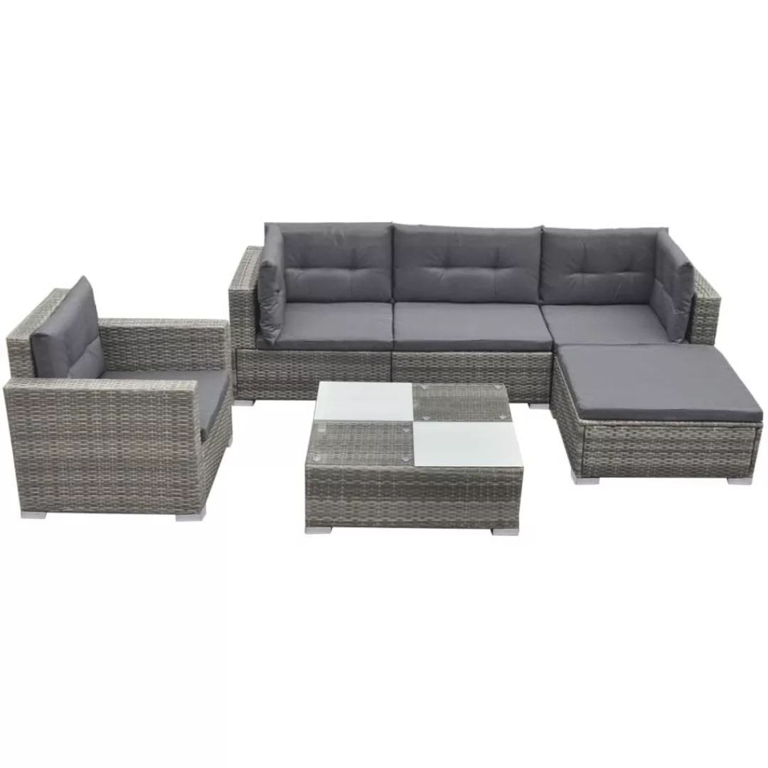 Vidaxl 6-tlg. Garten-lounge-set Mit Auflagen Poly Rattan Grau günstig online kaufen