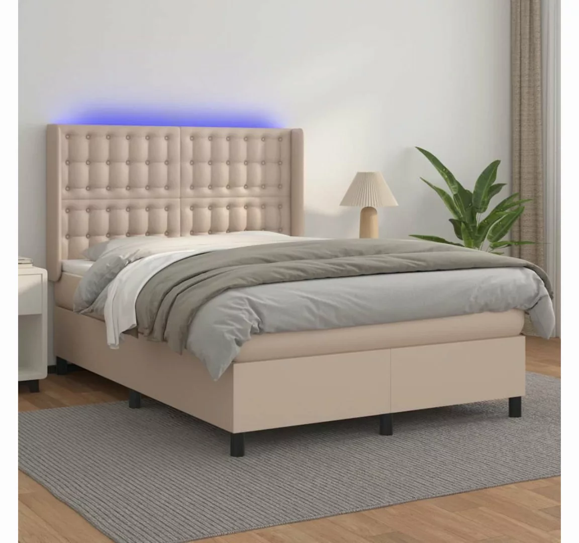 vidaXL Boxspringbett Boxspringbett mit Matratze und LED Kunstleder (140 x 2 günstig online kaufen