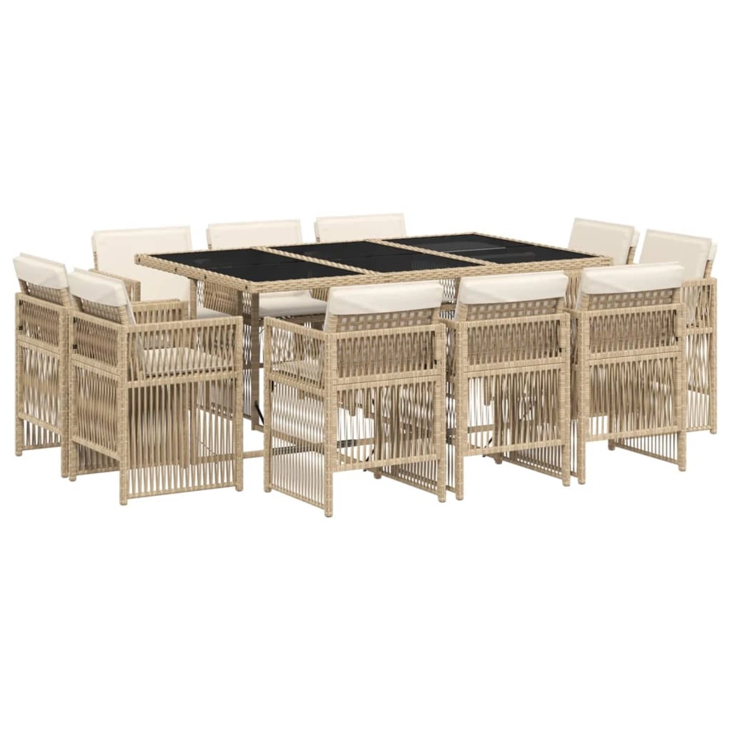 vidaXL 11-Tlg Garten-Essgruppe mit Kissen Beige Poly Rattan 3211030 günstig online kaufen