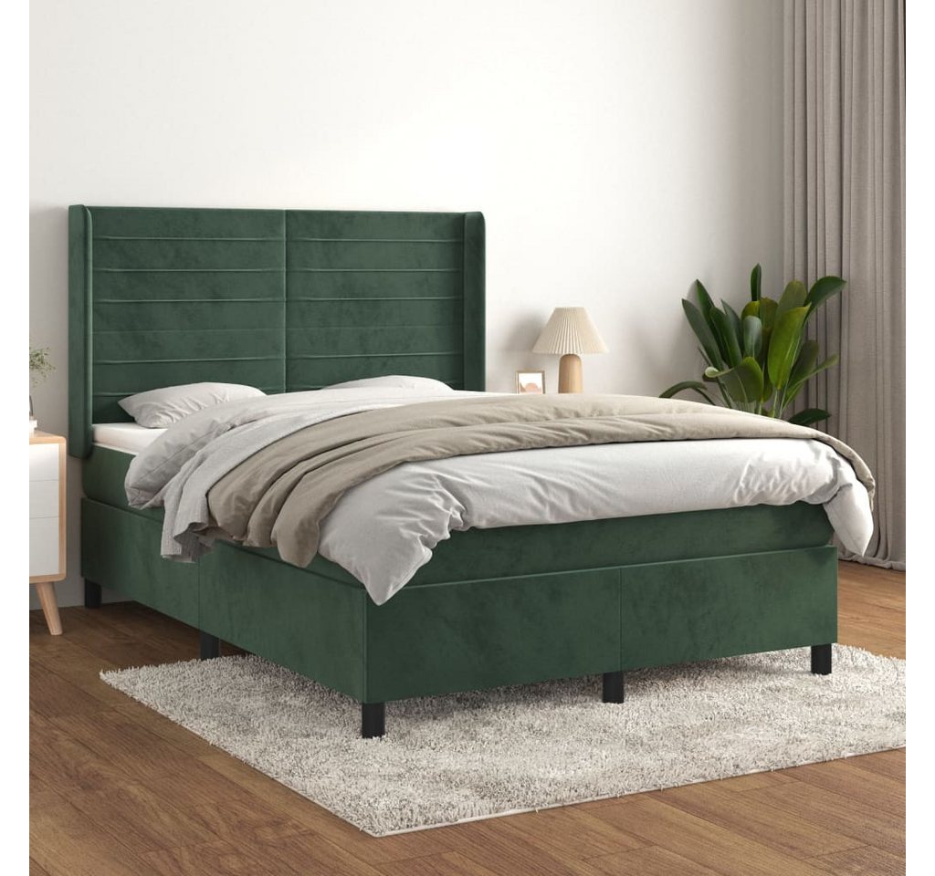 vidaXL Boxspringbett Boxspringbett mit Matratze Dunkelgrün 140x200 cm Samt günstig online kaufen