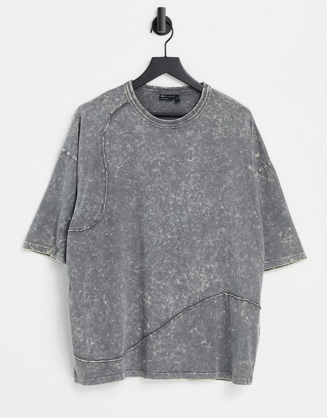 ASOS DESIGN – Oversize-T-Shirt in grauer Acid-Waschung-Lila günstig online kaufen